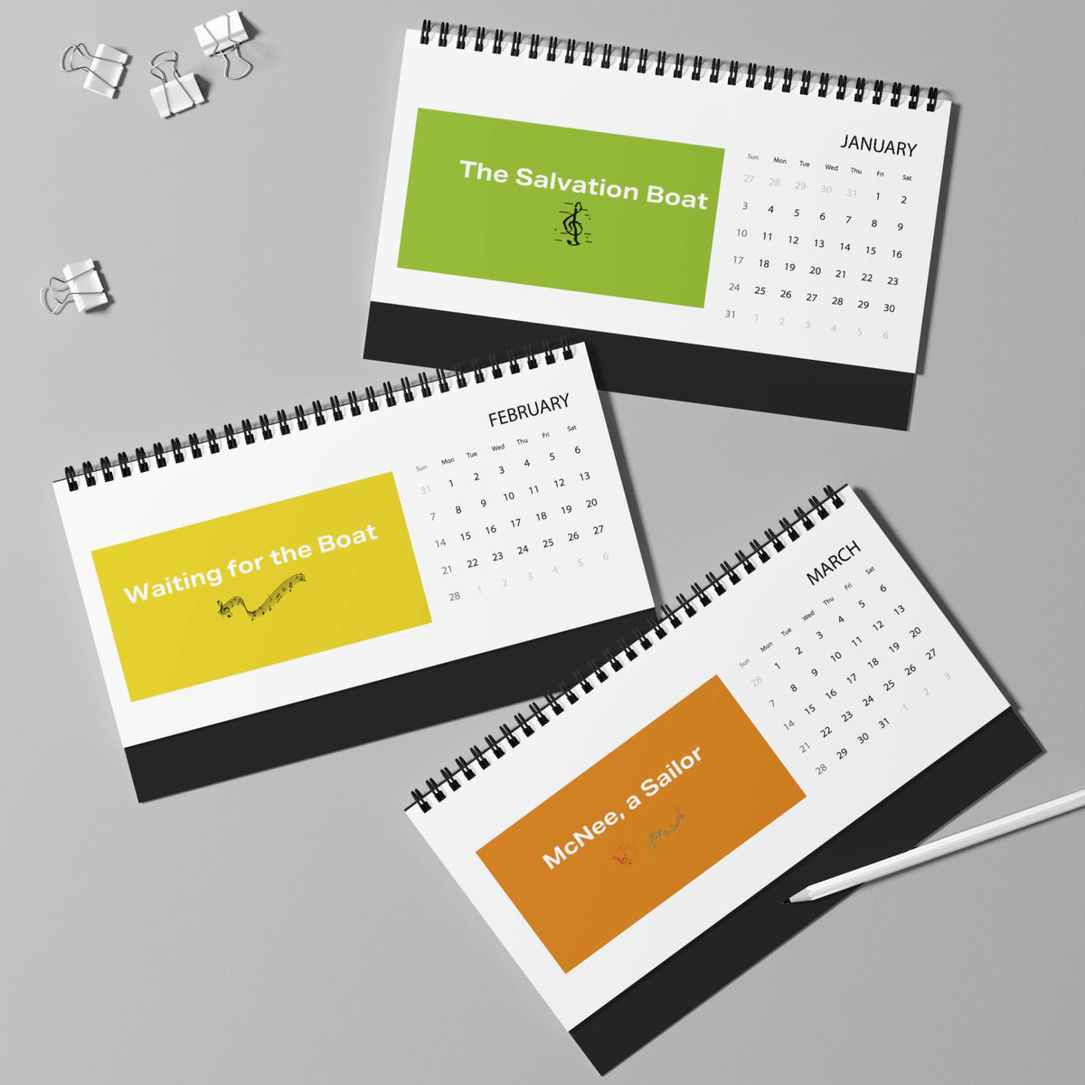 2027 Musical Desktop Calendar – Grid Planner with 'Give Me Some Fire' Art